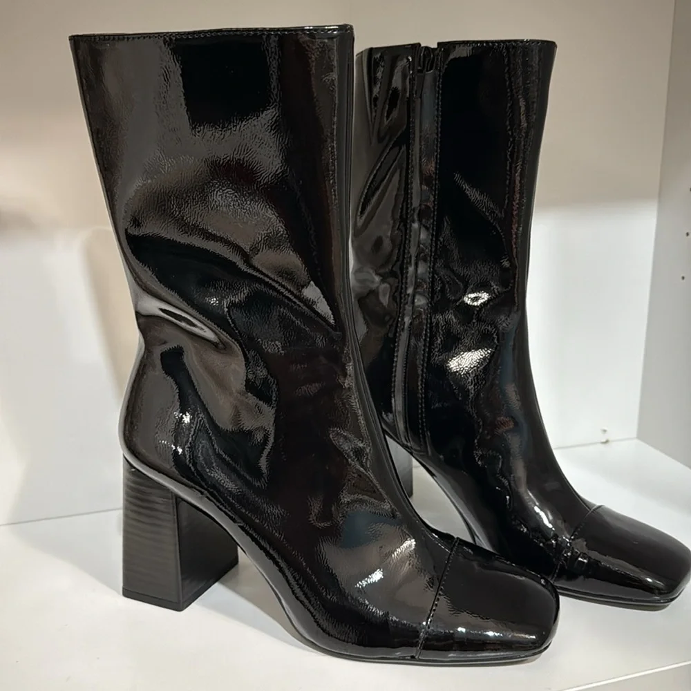 Zara Glossy Black Ankle Boots